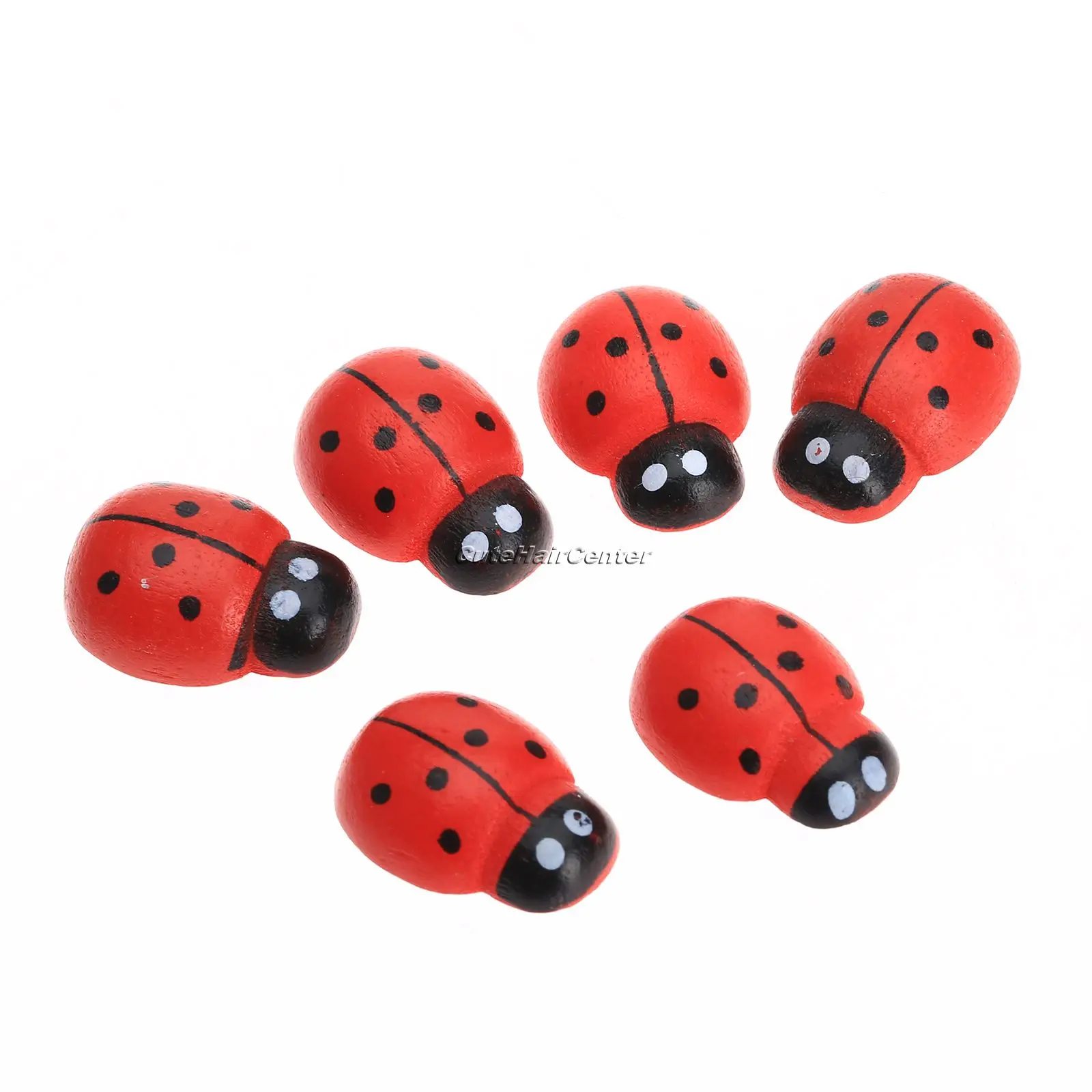Red 3D Wooden Ladybug Stickers Scrapbooking Buttons DIY Crafts 19x14x7mm 50Pcs