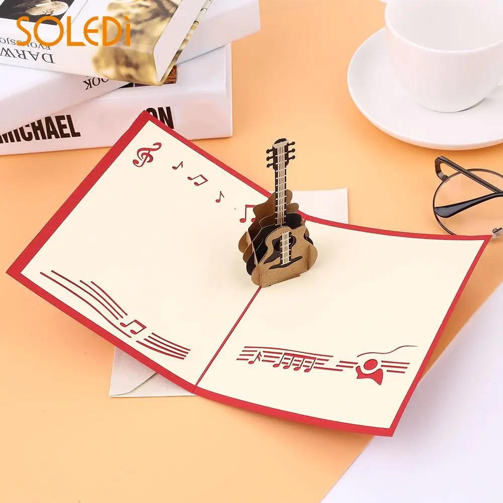 

3D Music Pop UP Rock Guitar Greeting Card Postcards Birthday Wedding Novelty