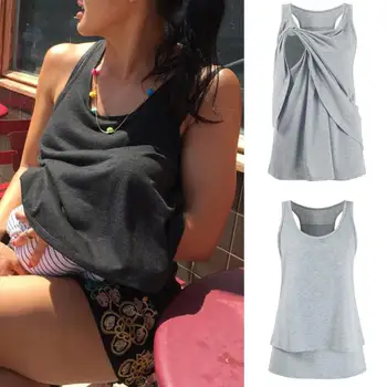 

Fashion new breastfeeding tops women pregnant women breastfeeding wrap double-layer trend sleeveless shirt T-shirt