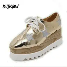 Dijigirls/Женская обувь на платформе Обувь шнурованная для женщин броги Лакированная кожа женские туфли на плоской подошве, со шнуровкой лианы Винтаж Роскошная повседневная обувь золотой