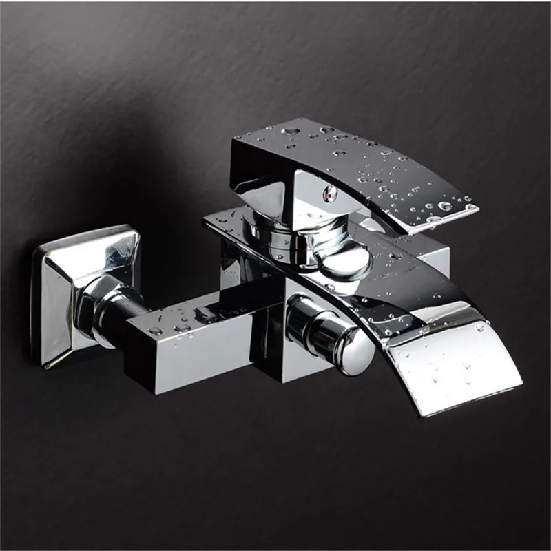 

Factory direct sale Chrome Finish wall mounted Bathroom shower Mixer Tap One Handle Sink Faucet Single Hole Waterfall Faucet