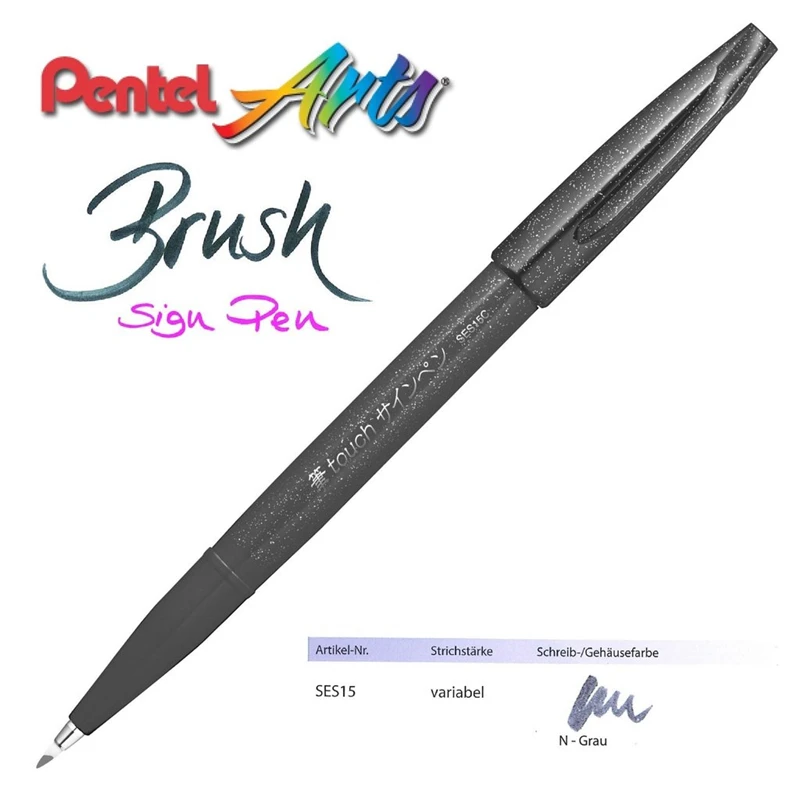 Япония Pentel Fude Touch SES15C Ассорти 6 | 12 цветов Гибкие кисти каллиграфическая ручка