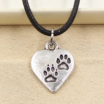 

New Durable Black Faux Leather Heart Foot Feet Pendant Cord Choker Charm DIY Retro Boho Tibetan Silver Color Necklace Jewelry