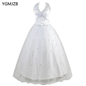 

Vestidos De Noiva White Wedding Dresses 2018 Ball Gown Halter Beaded Crystal Long Bridal Gown Robe De Mariage Bridal Dress