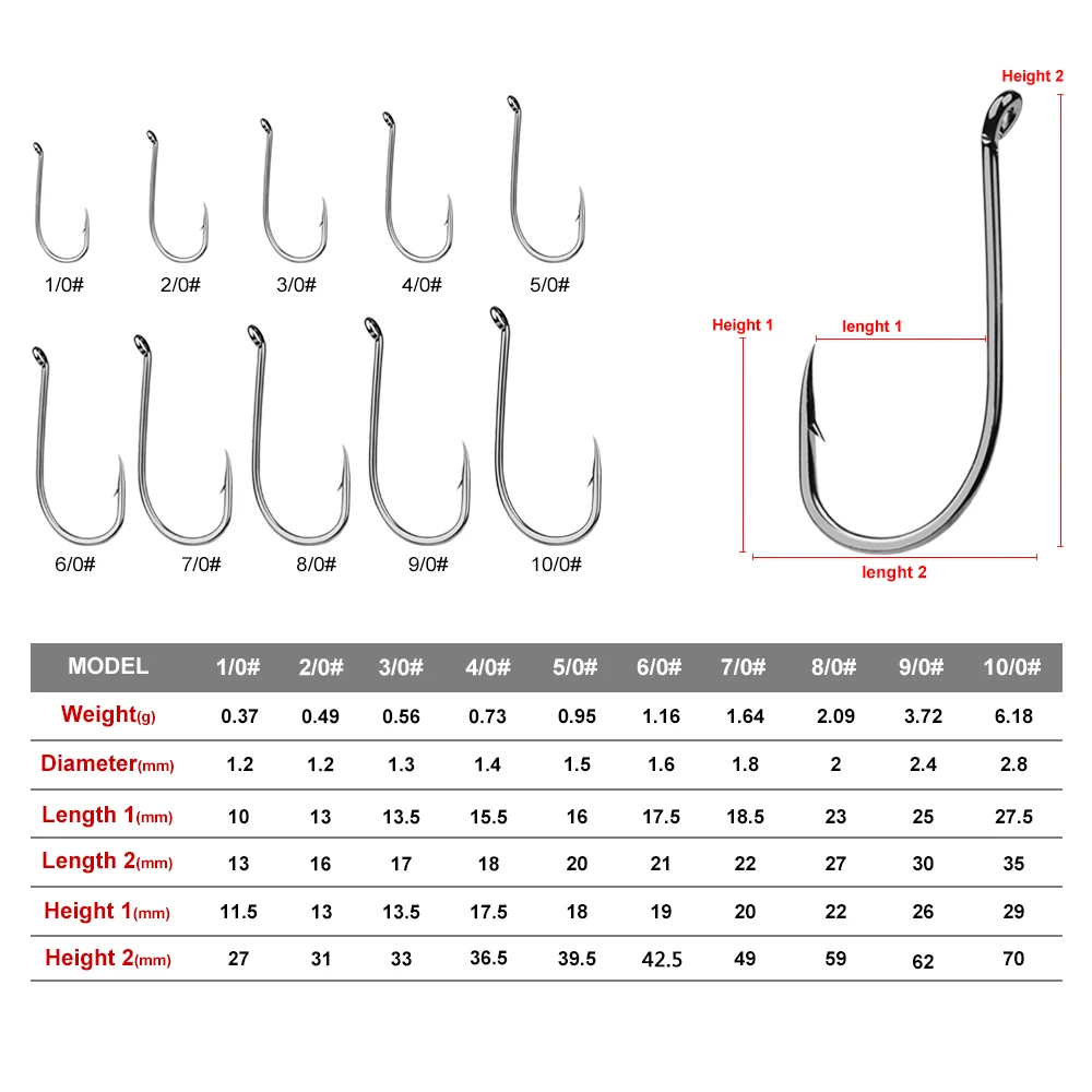 50pcs Octopus Fishing Hook High carbon steel Saltwater Bass hook 1//0-5//0 8299