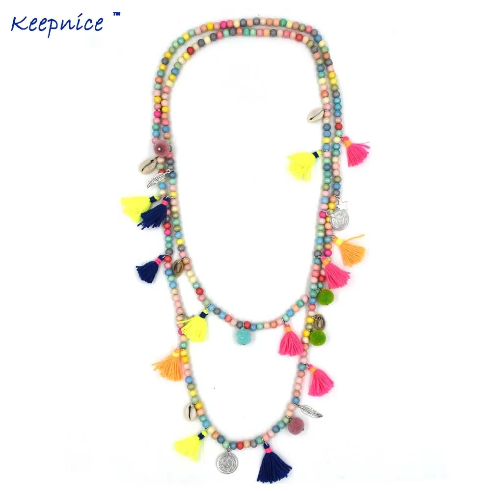 Новый Богемия Boho Длинные бисером Цепочки и ожерелья красочными кисточками