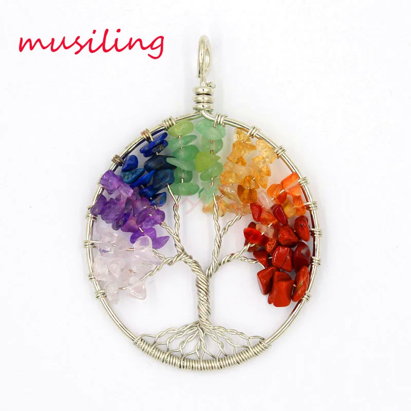 

2016 New 7 Stone Pendant Various Natural Stone Life Tree Pendulum Accessories European Fashion Jewelry 10pcs