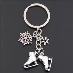 1pc Silver Color Ice Skates Snowflake Pendant Key Ring Skating Key Chain Keychain Jewelry For Winter Gift
