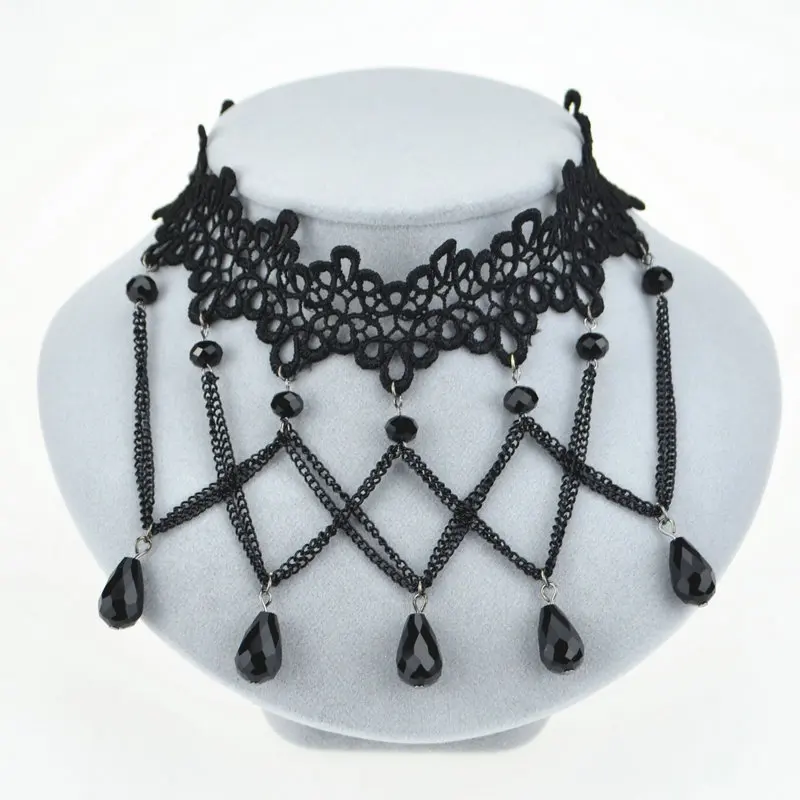 NEW Black Beads Pendant Crystal Bib Chain Jewelry Collar Choker Necklace gift 