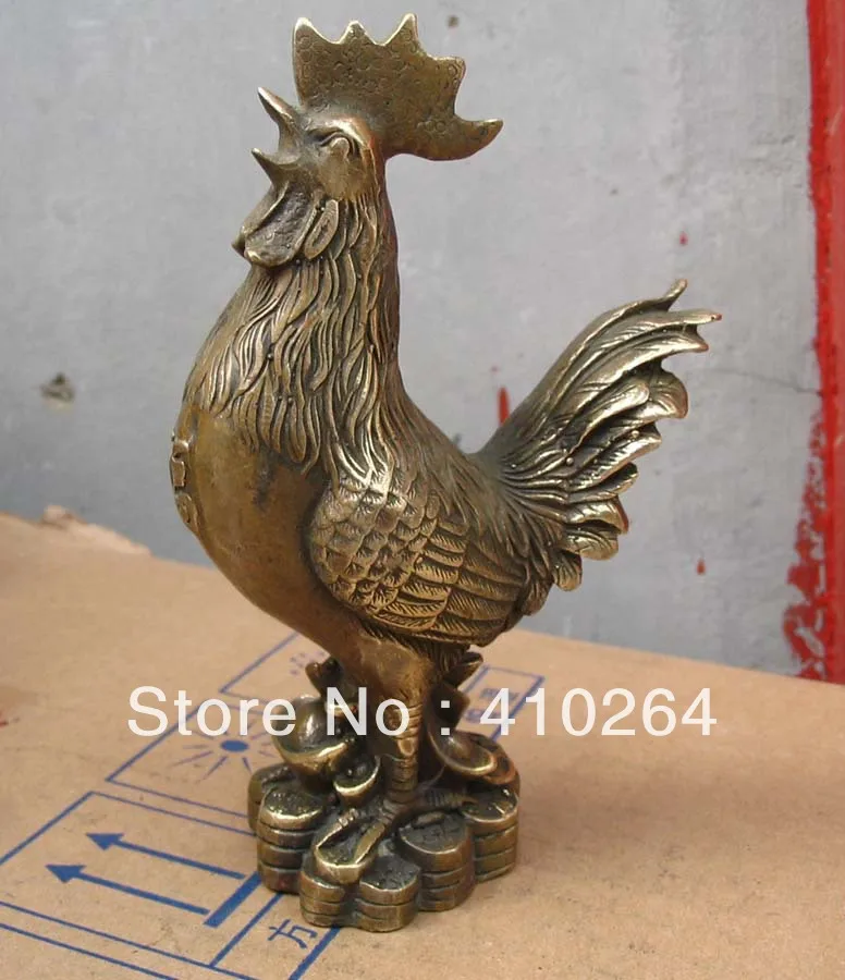 

0116P [old craft ] Fast shipping beautiful Bronze Wealth "YUANBAO" rooster good luck Totem Statue (A0314)
