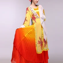 Комплект из трех предметов, золотой танцевальный костюм для оперы, Классический народный вентилятор для современных танцев и танцевальный костюм в виде зонтика+ кусок волос