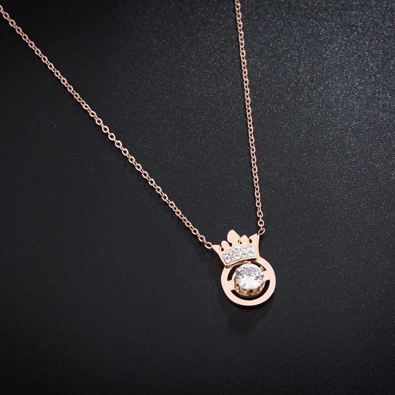 

Titanium Steel Simple CZ Crystal Crown Beating Heart Pendant Necklace Rose Gold Wedding Necklace For Women Christmas Gift N18177