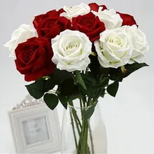 Bouquet romantique de roses artificielles en soie, 11/ bouquet, fausses fleurs, pour un mariage, pour de la décoration, pour la Saint-Valentin, rouge et blanc