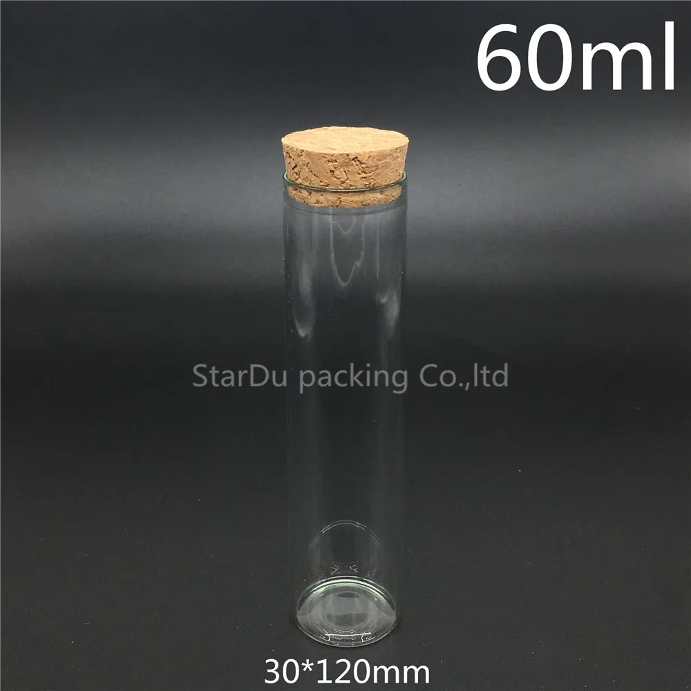 Highquality 30*120mm 60ml Wishing Glass Bottle With Cork ,60cc Glass Vials Display Bottles