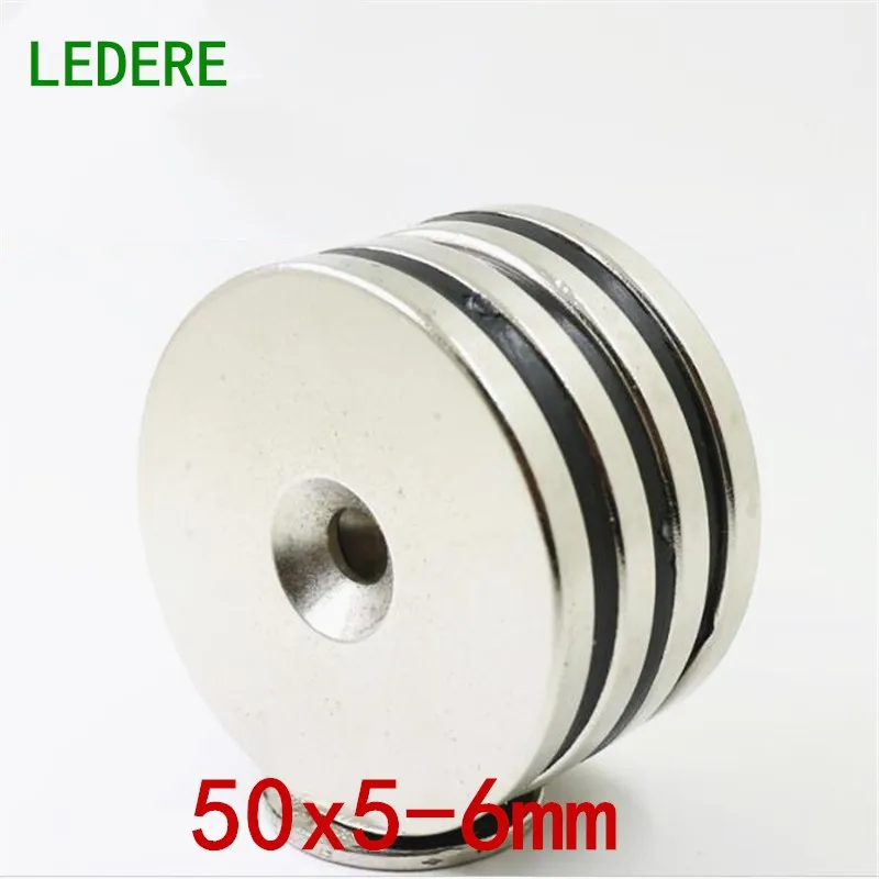 

LEDERE 1pcs 50x5 hole 6mm neodymium magnet 50mm*5mm strong rare earth neodymium magnets 50*5 mm NdFeB permanent round magnetic