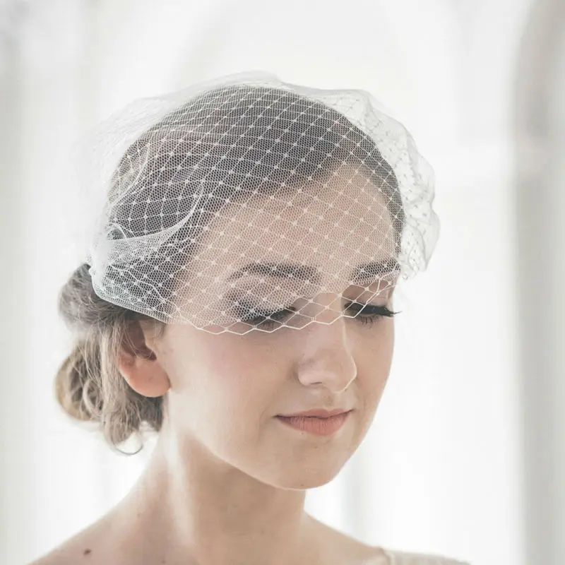 Ivory Double Birdcage Veil Customized Black Bandeau Veil With Comb