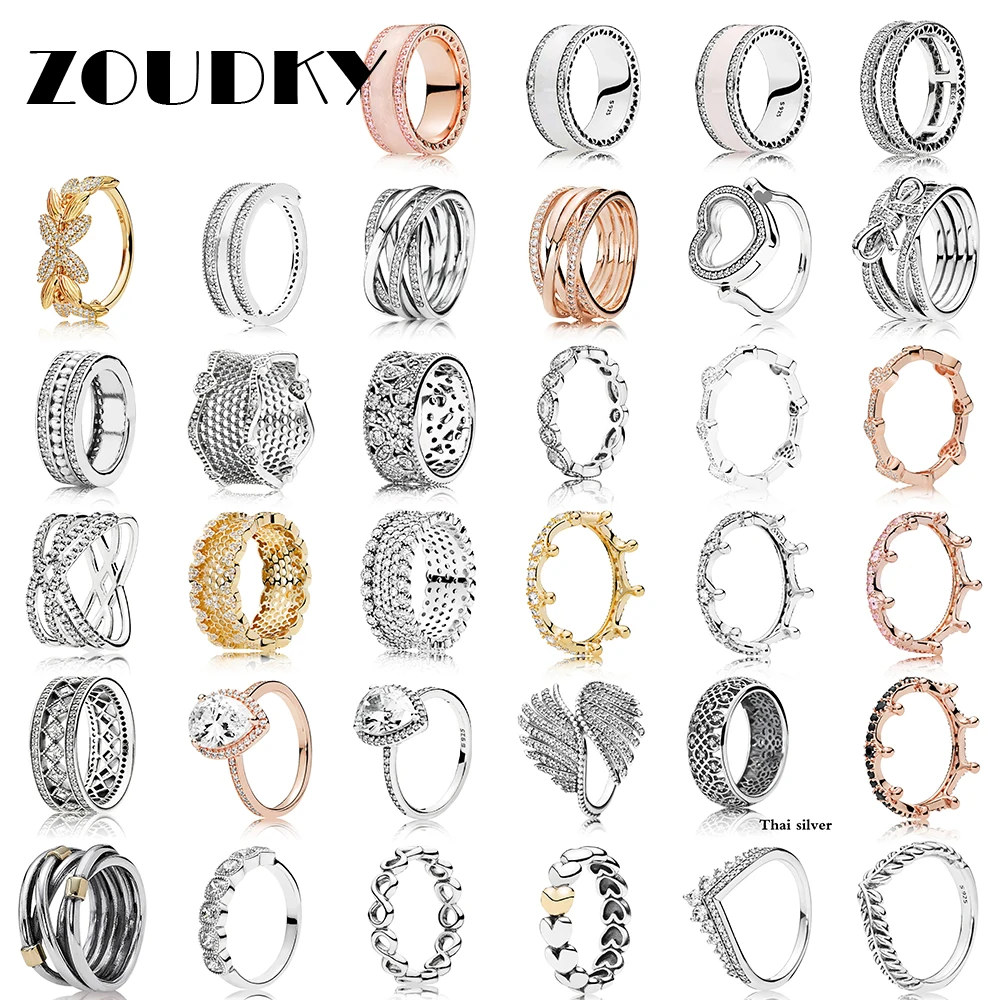 

ZOUDKY NEW 100% 925 Sterling Silver Wide Pink Enamel Bow Geometry Wedding Lace Rings With Clear CZ For Women Luxury Jewelry Gift