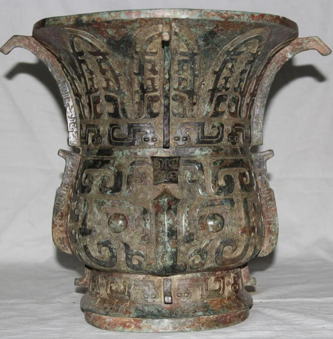 

JP S0524 14 Archaic Chinese Dynasty Bronze Palace Beast Face Big Vase Bottle Crock Pot