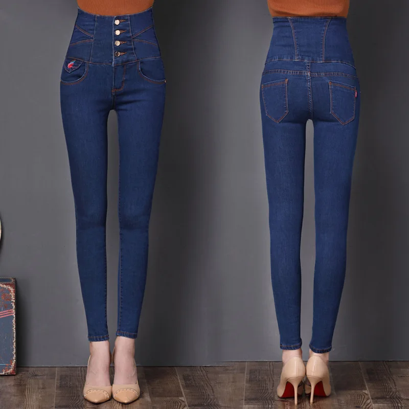 

2019 High-waist Embroidered Jeans High-stretch Pencil Trousers Large-size Skinny Women's Wear In Spring and Summer