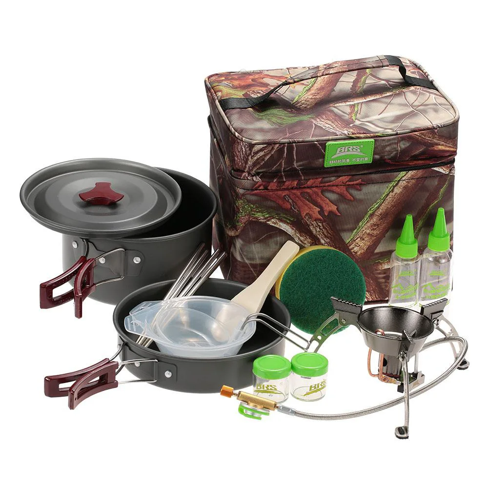 

BRS Outdoor Camping Pot Pan Stove Tableware Cooking Set Split Gas Stove Camping Picnic Cookware Sets with Package Box