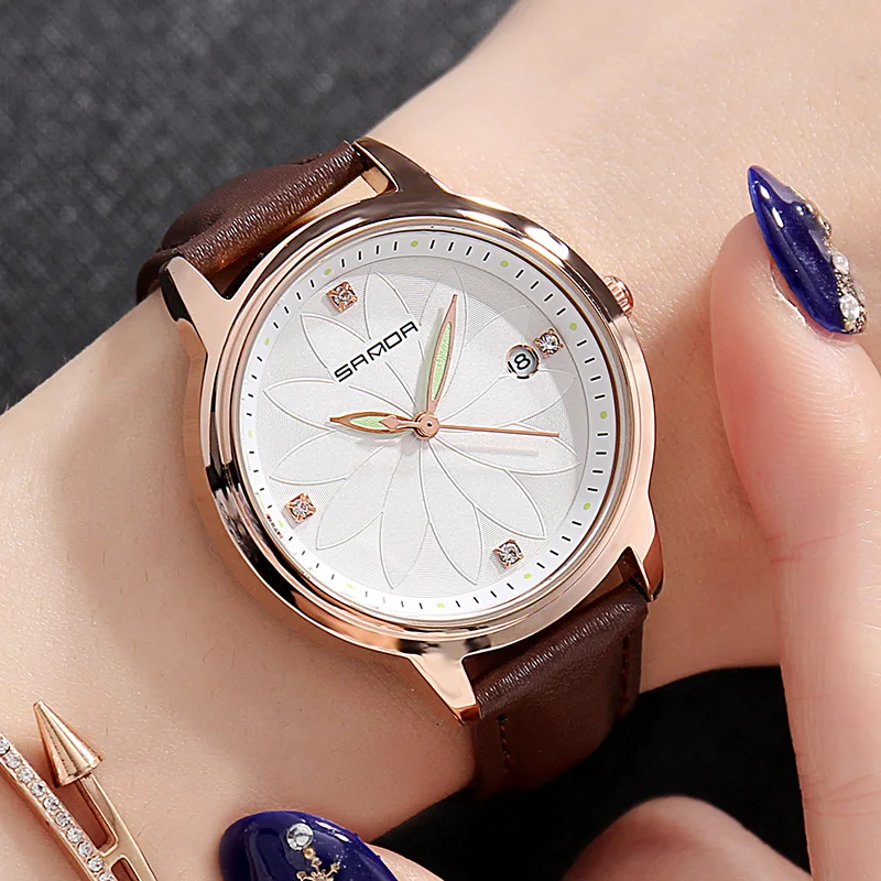 SANDA Watch Women Exquisite Flower Dial Quartz Ladies Watch Fashion Leather Wristwatch Women Watches Saat relogio feminino New SANDA Watch Women Exquisite Flower Dial Quartz Ladies Watch Fashion Leather Wristwatch Women Watches Saat relogio feminino New