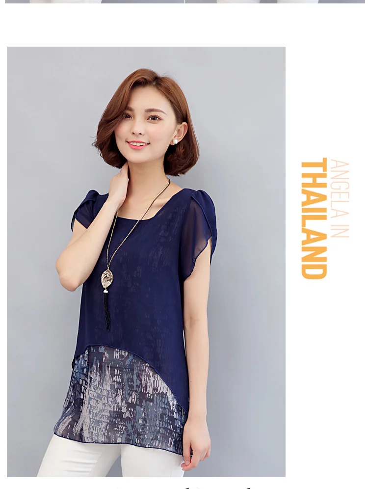 MSSNNG Women Chiffon Blouses Shirts 2018 Summer Plus Size Short Sleeve Elegant Tops Ruffles Print Women Clothing Blusas  (5)