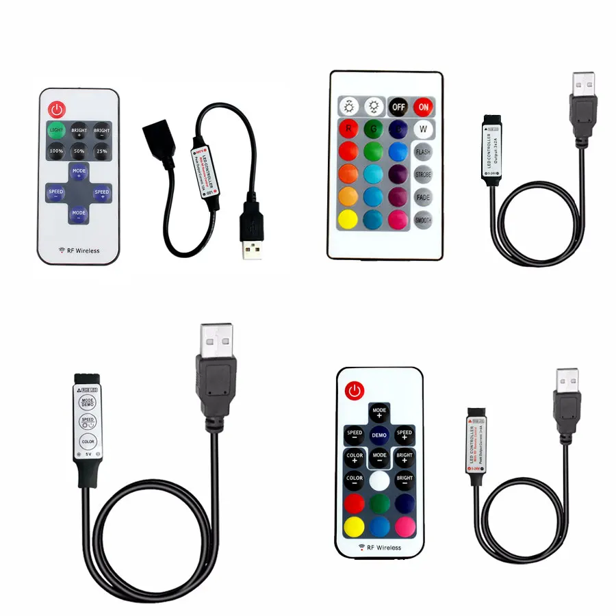 cheap 5 12 24 V USB Led Strip Lights RGB USB RF Remote Controller 5V 12V 24V Volt USB LED Strip light 3 11 17 24 Key Remote Wireless