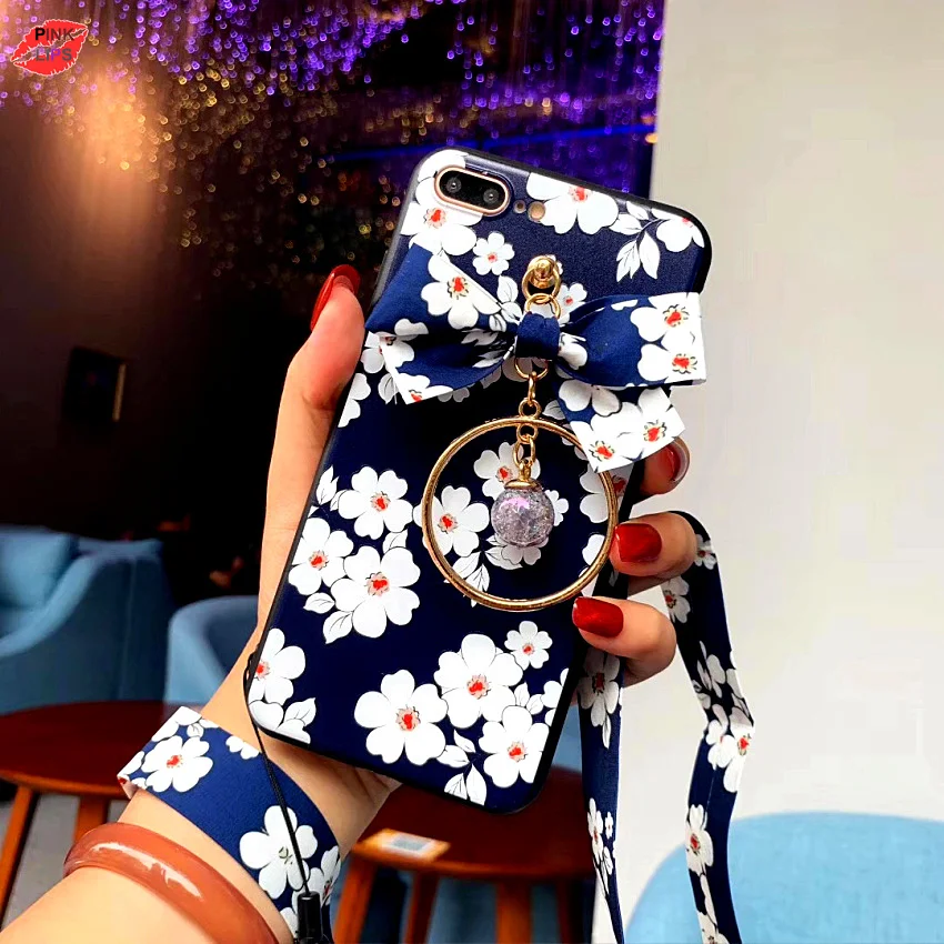 PINK LIPS Brand For iPhone XS Max XR 3D flower Case +Tempered Glass Screen film Cartoon Floral case for iPhone 6 6S 6 7 7plus 10 (21)