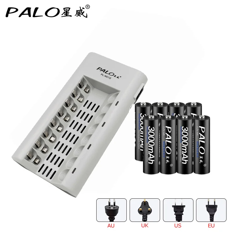 

Newest PALO 8 Slots Battery Cells For AA / AAA Ni-MH / Ni-Cd Rechargeable Batteries+8pc AA 3000mAh NI-MH Rechargeable Batteries
