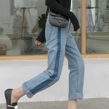 Светло-синие неправильные цвета, подходящие Узкие прямые брюки для женщин, весна, новинка, высокая талия, джинсы для завивки, черный