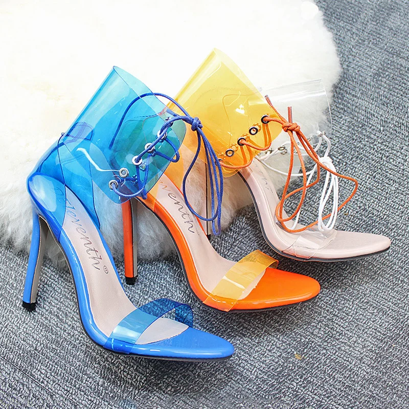 2019 New Women Pumps Transparent High Heels Summer Women Sandals Cross Strap Women Heels Sexy Stiletto Women Shoes Plus Size 43