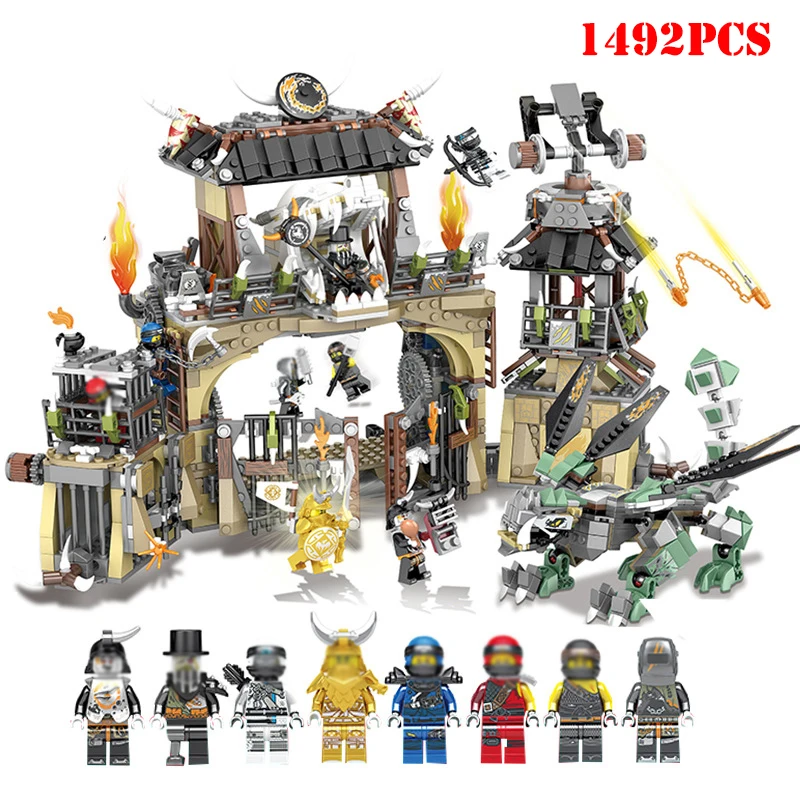 

NEW 1492PCS legoinglys Ninjagoe Series Heavy Dragon Base Camp Castle Building Blocks Compatible Figures DIY Bricks Toy For Child