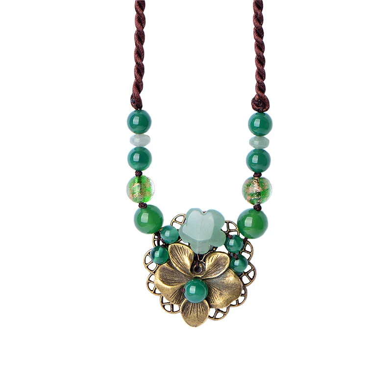 Винтажный чокер ожерелье женское этническое хрустальное ожерелье камень цветок Макси подвеска на Свитер Ожерелье Веревка цепочка модные ювелирные изделия - Окраска металла: Светло-желтый цвет