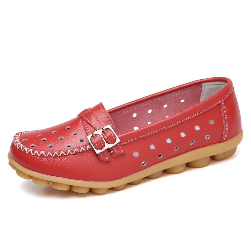 

New hot Fashion Women Shoes Loafers Leather Soft Flats Hollow Platform Slip on Female Casual Shoes Women Moccasins Boat Shoes