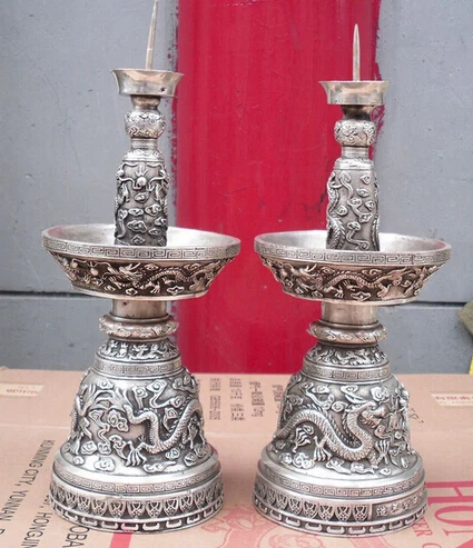 

0 Bronze coated silver dragon statue candlestick Candle Holders 35 cm tall