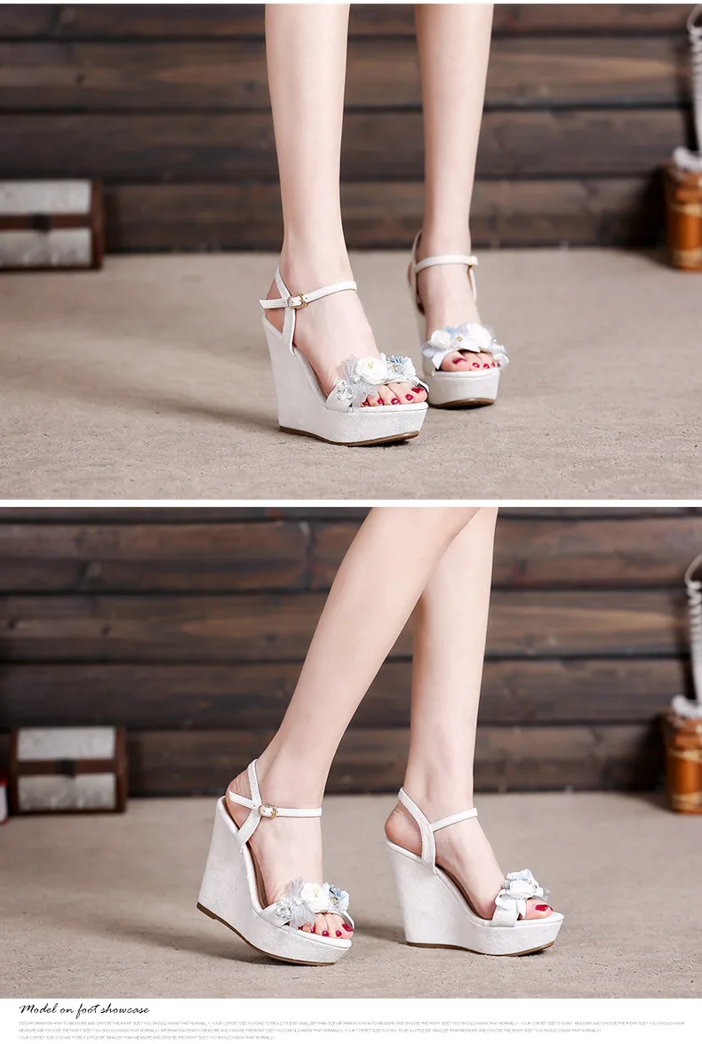 19_2019 Summer New Elegant Fashion High Heel Wedges Sandals Small Size Female Pink White Peep Toe Wedding Shoes