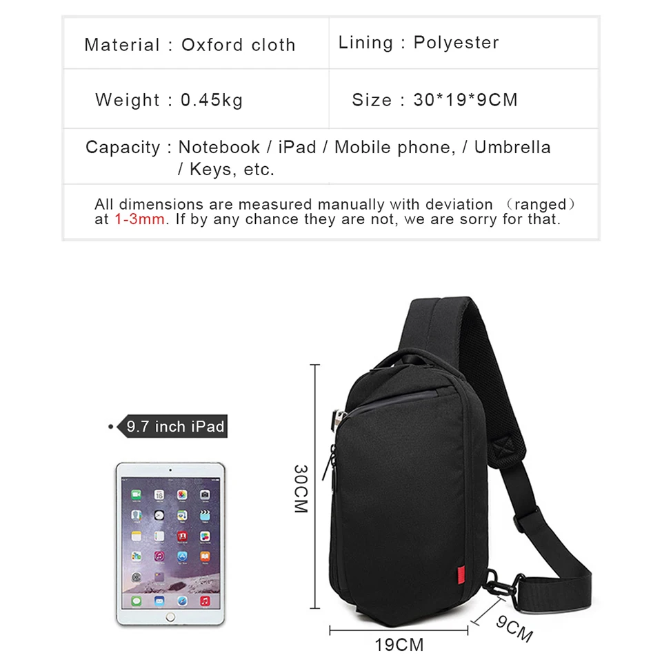 Мужская сумка через плечо нагрудная мессенджер водонепроницаемая Bolso Cross Body