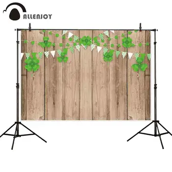 

Allenjoy backdrop photography wooden wall green shamrocks buntings Saint Patrick portrait for photo studio photobooth background