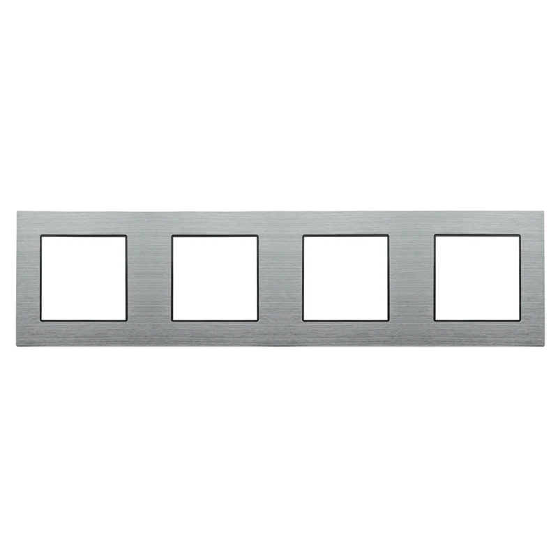 DIY на заказ для настенного выключателя, только рамка панели, серебристая алюминиевая металлическая панель, рамка Singel, двойная, тройная, четырехместная панель - Тип: Quadruple Panel