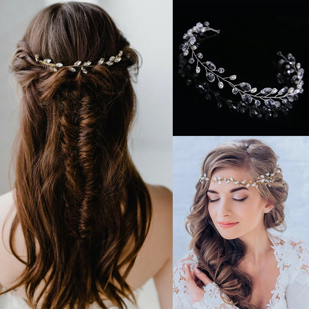 

1Pc Bride Crystal Headbands Wedding Hair Accessories Handmade Hair Decor Pearl Rhinestone Headwear Hair Ornament for Women Girls