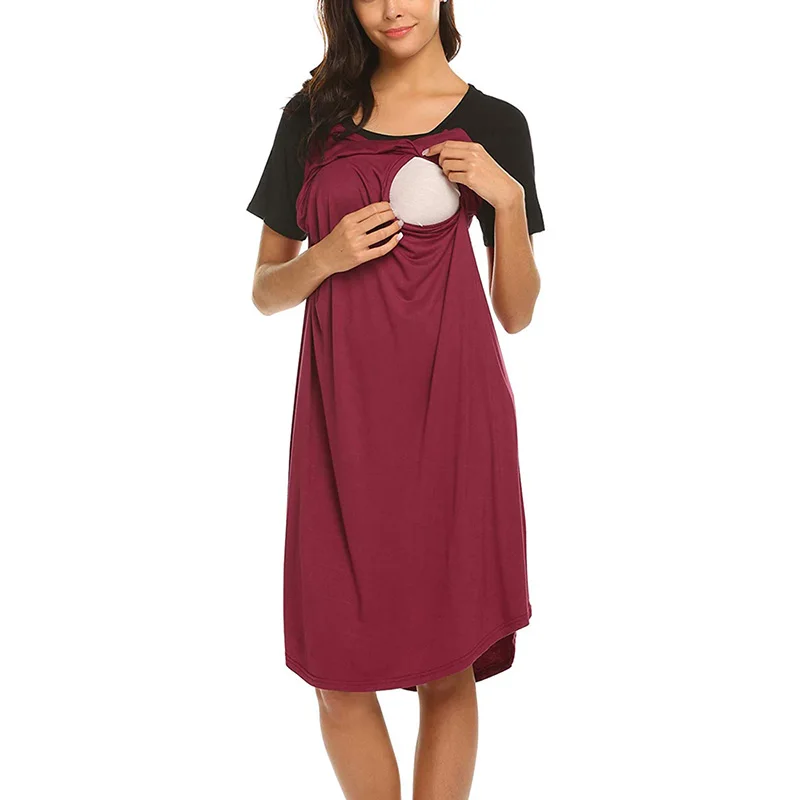 

2019 New Fashion Pregnancy Clothes Women round Neck short Sleeve Printed Maternity Breastfeeding Dresses