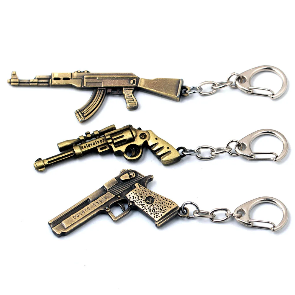 

CS GO 6CM Small Gun Keychain Desert Eagle Revolver AK47 Weapon Model Alloy Pendant Vintage Keyring CSGO Key Buckle Children Gif
