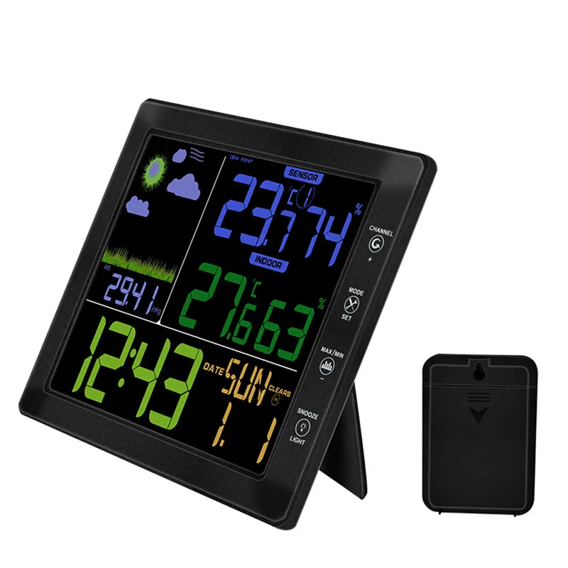 TS-8210 цифровой ЖК-дисплей Беспроводная профессиональная климатическая станция тестер температуры термометр Монитор влажности цифровой будильник - Цвет: TS-8210-BK