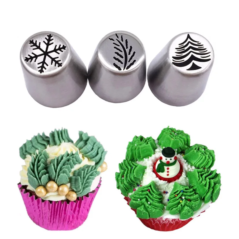 

Wholesale 10 Pcs/lot (3 pcs/set) Snow Christmastree Russian Tulip Icing Piping Nozzles Cupcake Fondant Cake Decorating Tip Sets