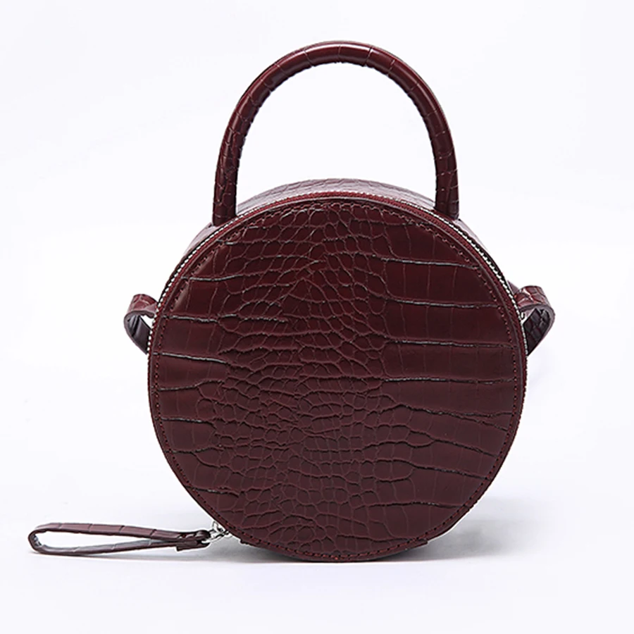 

Brand Crocodile Pattern Women Handbag Leather Small Round Bag Designer Shoulder Messenger Bag Evening Clutch Lady Hand Bags 2019