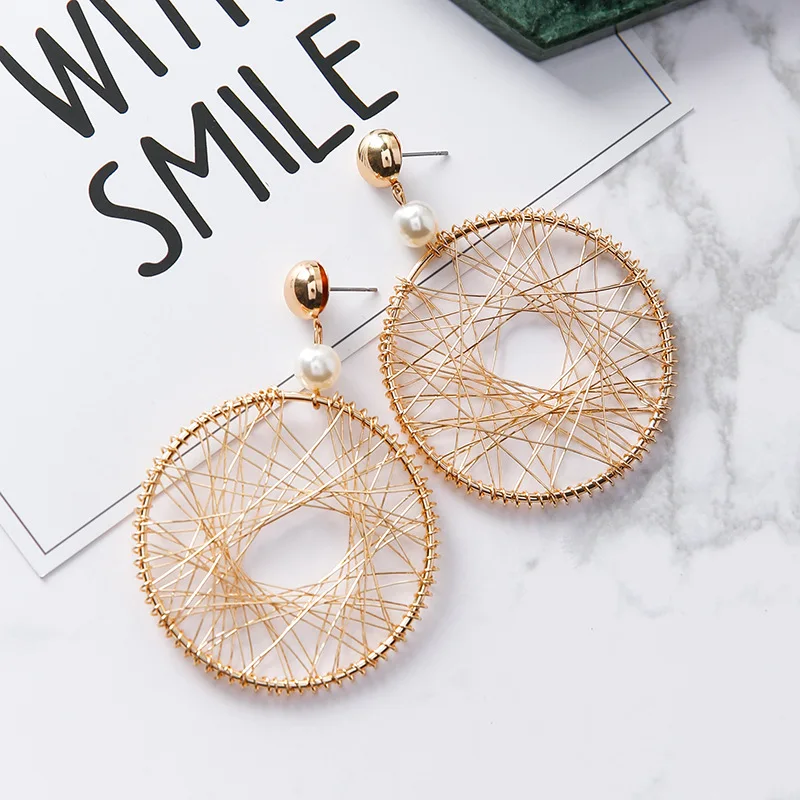 

Exaggerated mesh earrings personality ring hollow long earrings jewelry