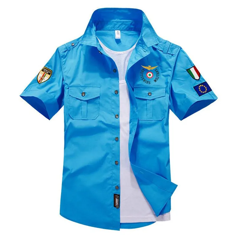 Мужская рубашка-карго из хлопка мужская темно-синяя Униформа Военная Рубашка мужская повседневная рубашка Army армейская рубашка мужская - Цвет: Blue
