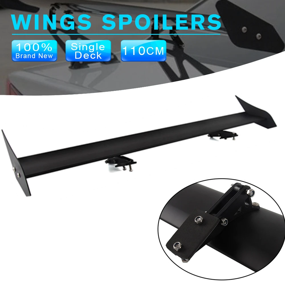 

43'' Black Universal Single Deck Hatchback Car GT Rear Wing Racing Spoiler Lightweight Aluminum Drilling Hole