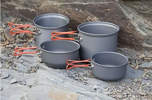 Envío Shipping2-3 personas Camping ollas Set 4in1 plegable cocina utensilios de cocina olla de aleación de aluminio 448G fuego Arce FMC-208