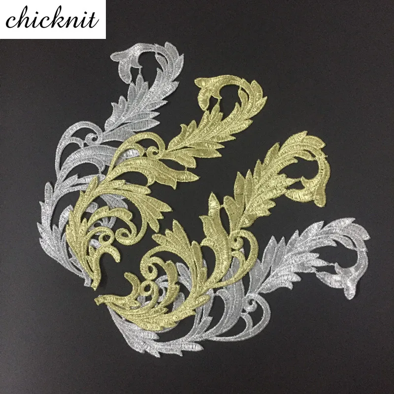 CHICKNIT 1 зеркальная пара Золотая Серебряная кружевная вышивка аппликация